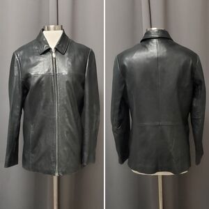 Vintage 90s y2k Wilson's Black Leather Insulated Mid Length Racing Racer Coat Md